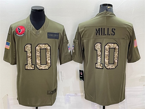 Men's Houston Texans #10 Davis Mills Olive/Camo Salute To Service Limited Stitched Jersey